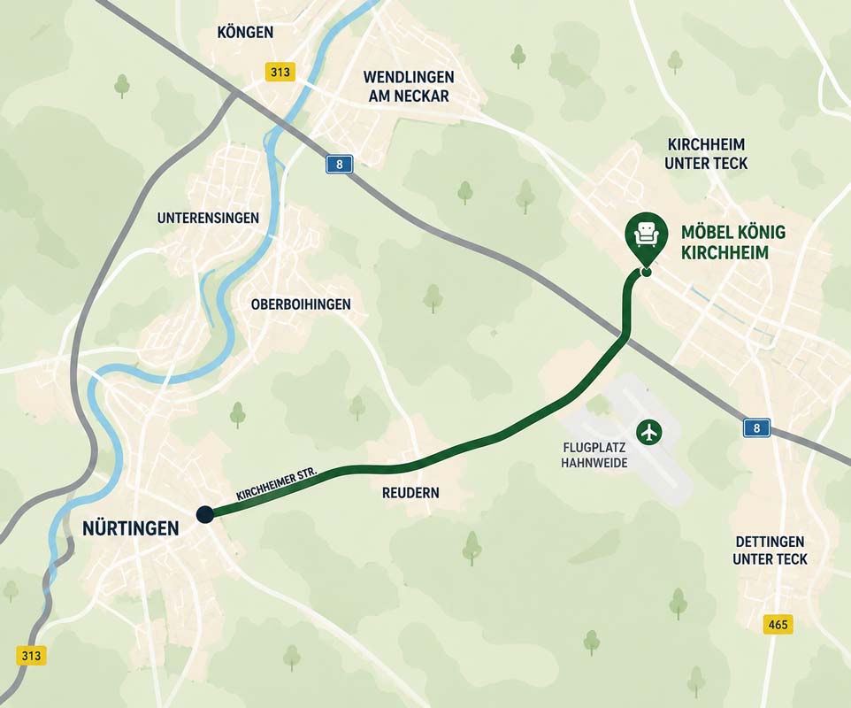 Anfahrt von Nürtingen zu Möbel König